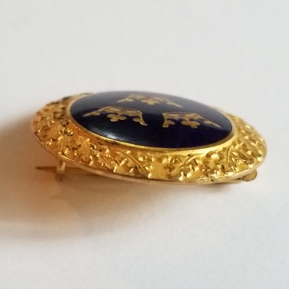 Vintage brooch Sporrong Sweden blue enamel gold tone three crown pin - Picture 15 of 16